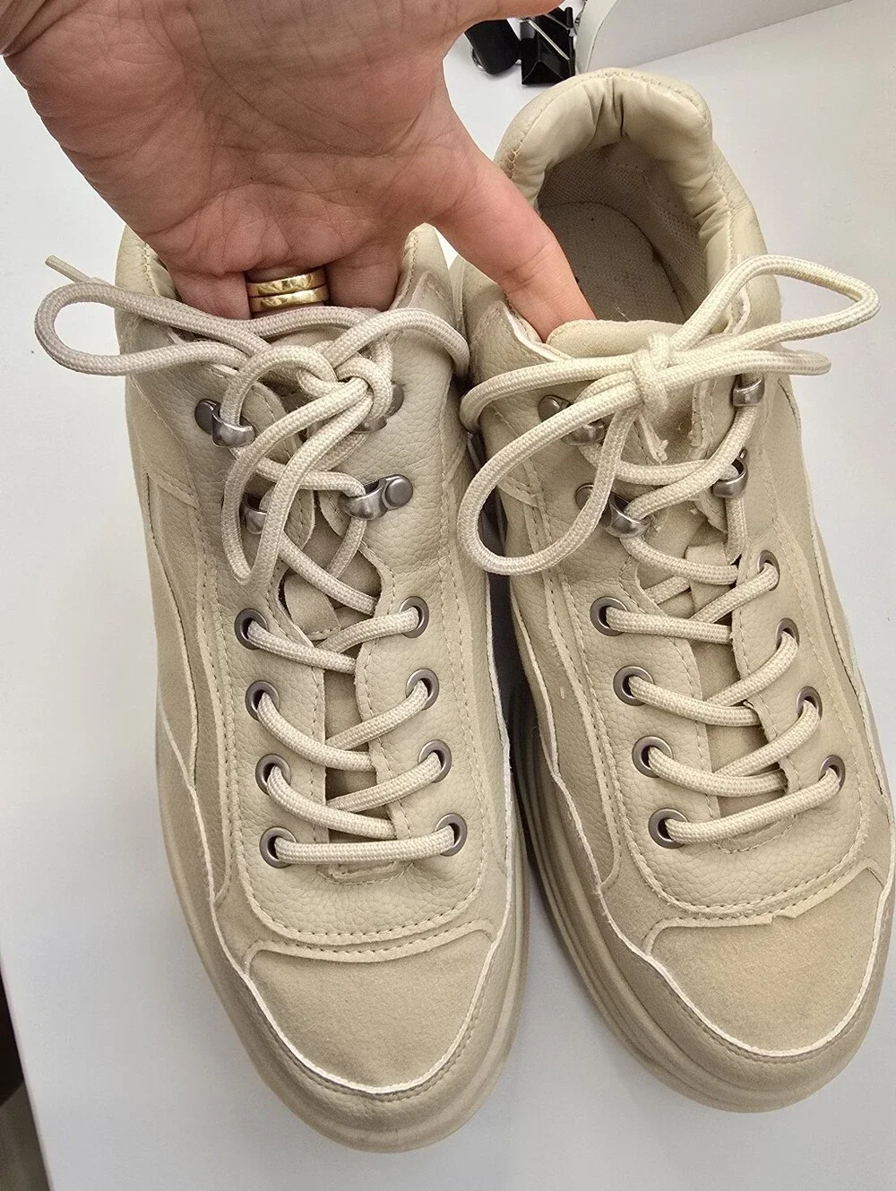 Forever 21 Beige Platform Lace-Up Sneakers